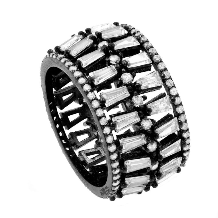 RI2143W-B  STERLING SILVER 925 BLACK RHODIUM PLATED FINISH CLEAR CZ RING