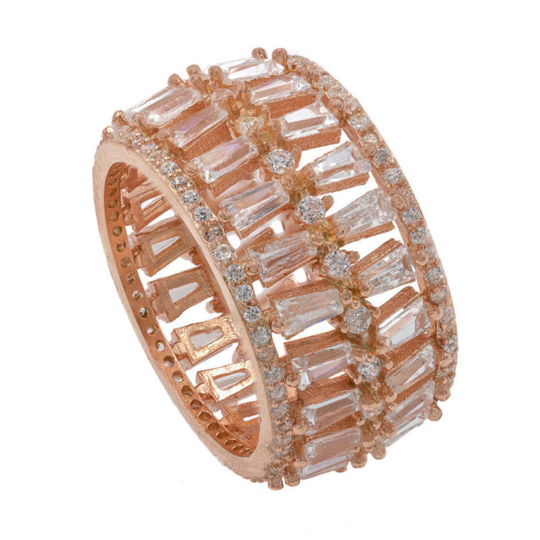 RI2044W-R  STERLING SILVER 925 ROSE GOLD PLATED FINISH CLEAR CZ RING