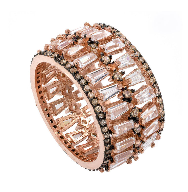 RI2044WC-R STERLING SILVER 925 ROSE GOLD PLATED FINISH CHAMPAGNE CZ RING