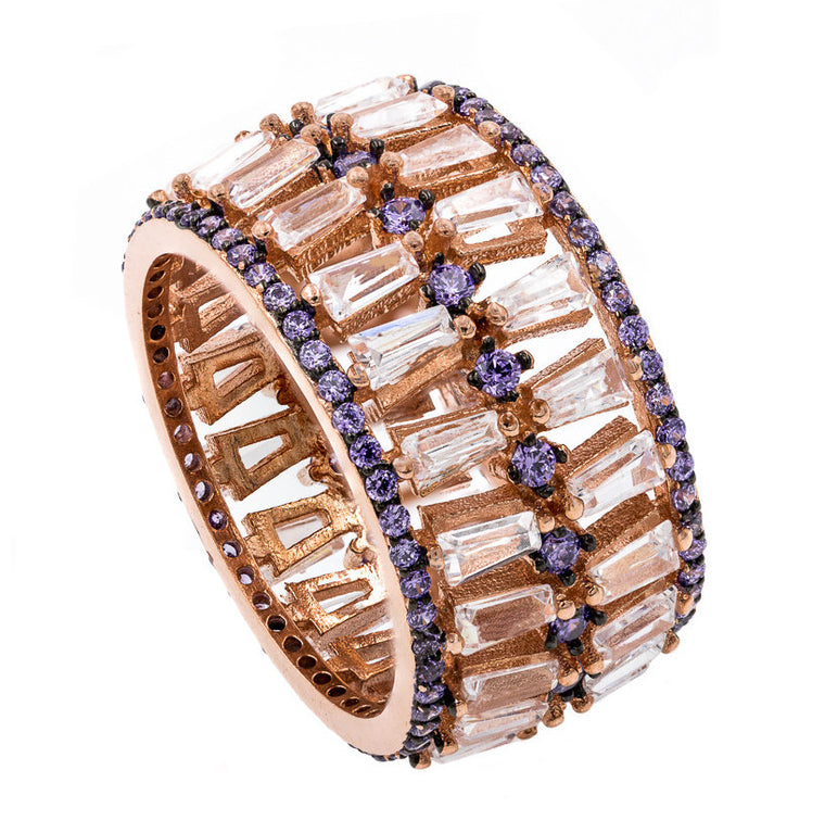 RI2044WP-R  STERLING SILVER 925 ROSE GOLD PLATED FINISH AMETHYST COLOR CZ RING
