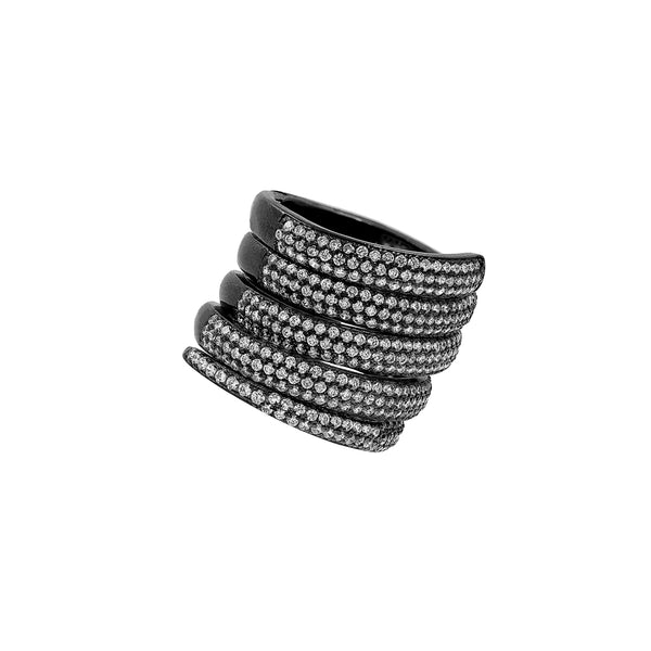 RI2064W-B  STERLING SILVER 925 BLACK RHODIUM CLEAR CZ RING