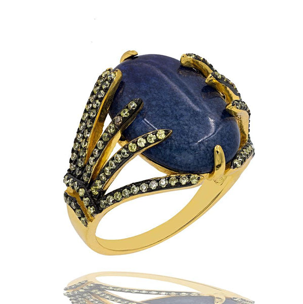 RI2155NG-G STERLING SILVER 925 GOLD PLATED FINISH BLUE AGATE FANCY RING