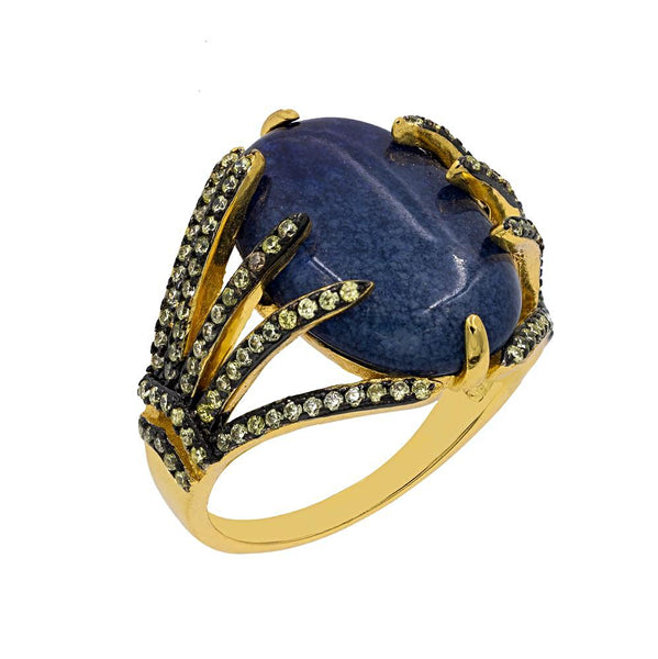 RI2155NG-G STERLING SILVER 925 GOLD PLATED FINISH BLUE AGATE FANCY RING