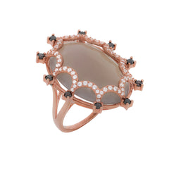 RI2165KR STERLING SILVER 925 ROSE GOLD PLATED FINISH GRAY AGATE FANCY RING