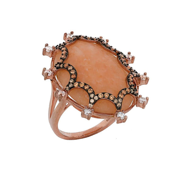 RI2165KF-R STERLING SILVER 925 ROSE GOLD PLATED PEACH AGATE FINISH FANCY RING