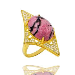 RI2168I-G STERLING SILVER 925 GOLD PLATED FINISH RHODONITE FANCY RING