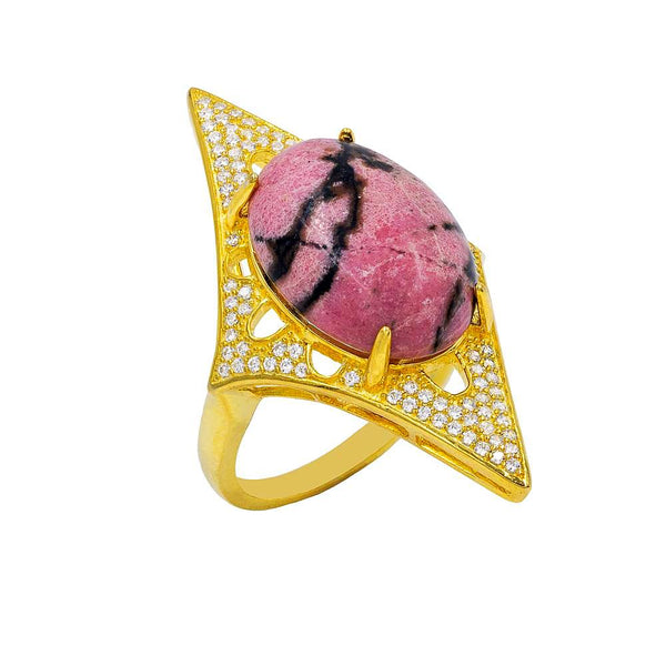 RI2168I-G STERLING SILVER 925 GOLD PLATED FINISH RHODONITE FANCY RING