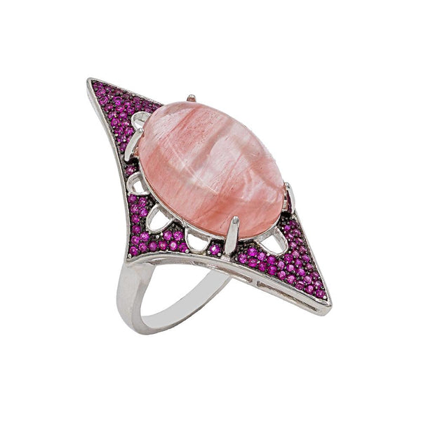 RI2168IR STERLING SILVER 925 RHODIUM PLATED FINISH CHERRY QUARTZ FANCY RING