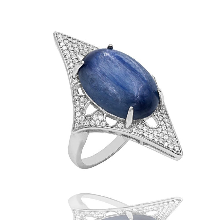 RI2168N STERLING SILVER 925 RHODIUM PLATED FINISH KYANITE FANCY RING