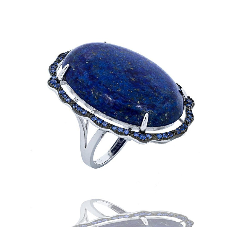 RI2169N STERLING SILVER 925 RHODIUM PLATED FINISH LAPIS LAZULI FANCY RING