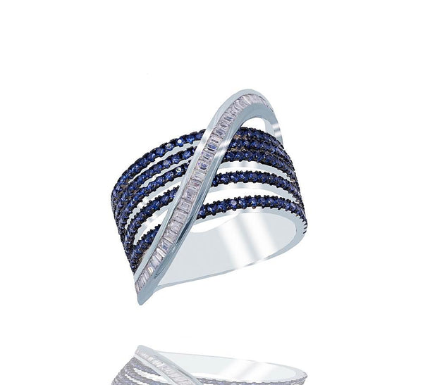 RI2344N STERLING SILVER 925 RHODIUM PLATED FINISH SAPPHIRE BAGUETTE RING