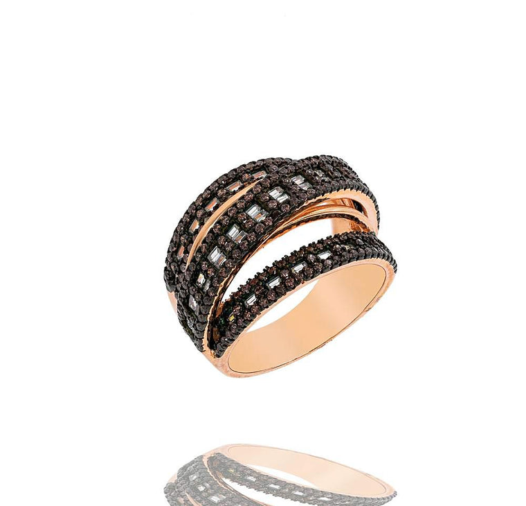 RI2347F-R STERLING SILVER 925 ROSE GOLD PLATED FINISH CHOCOLATE BAGUETTE RING