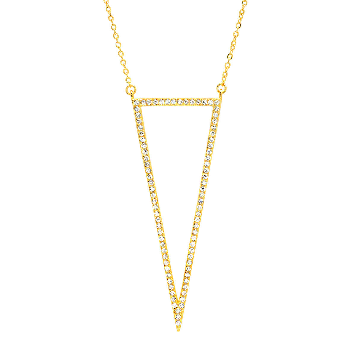 ZDN3161 STERLING SILVER 925 GOLD PLATED FINISH CZ TRIANGLE OUTLINE NECKLACE