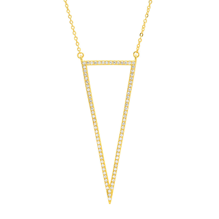 ZDN3161 STERLING SILVER 925 GOLD PLATED FINISH CZ TRIANGLE OUTLINE NECKLACE