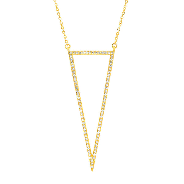 ZDN3161 STERLING SILVER 925 GOLD PLATED FINISH CZ TRIANGLE OUTLINE NECKLACE