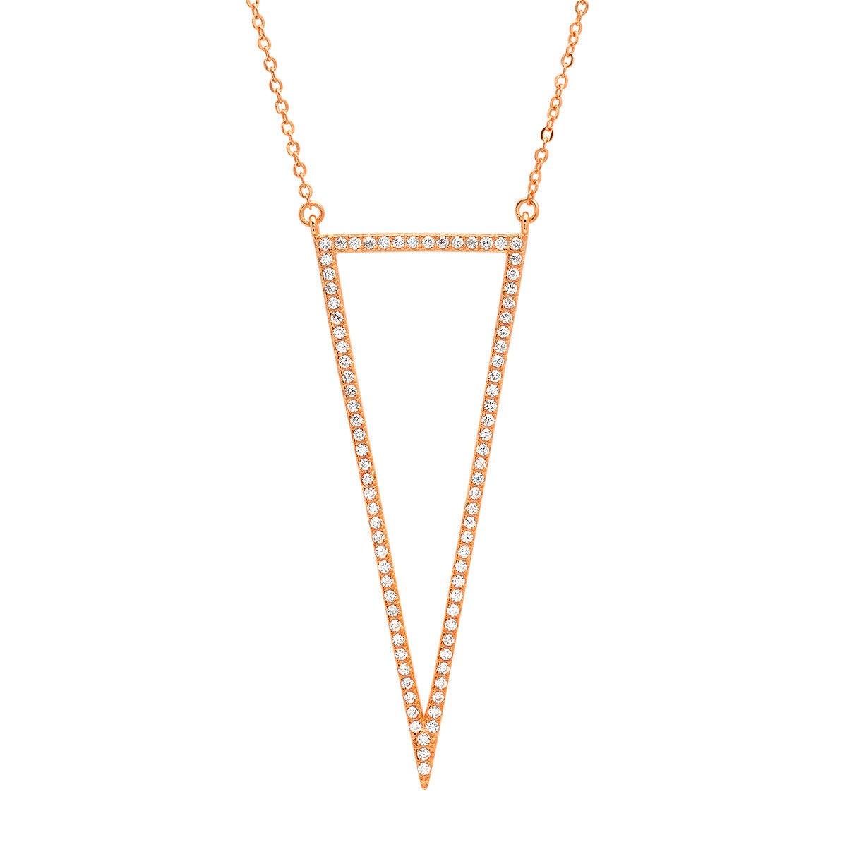 ZDN3162 STERLING SILVER 925 ROSE GOLD PLATED FINISH CZ TRIANGLE OUTLINE NECKLACE