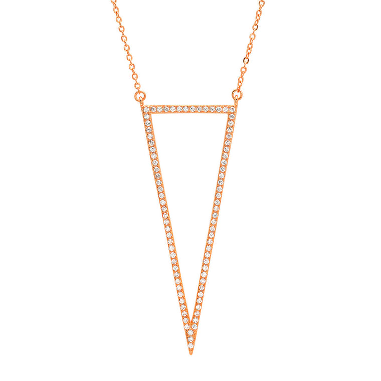 ZDN3162 STERLING SILVER 925 ROSE GOLD PLATED FINISH CZ TRIANGLE OUTLINE NECKLACE