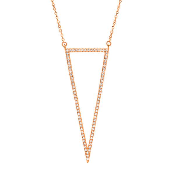 ZDN3162 STERLING SILVER 925 ROSE GOLD PLATED FINISH CZ TRIANGLE OUTLINE NECKLACE