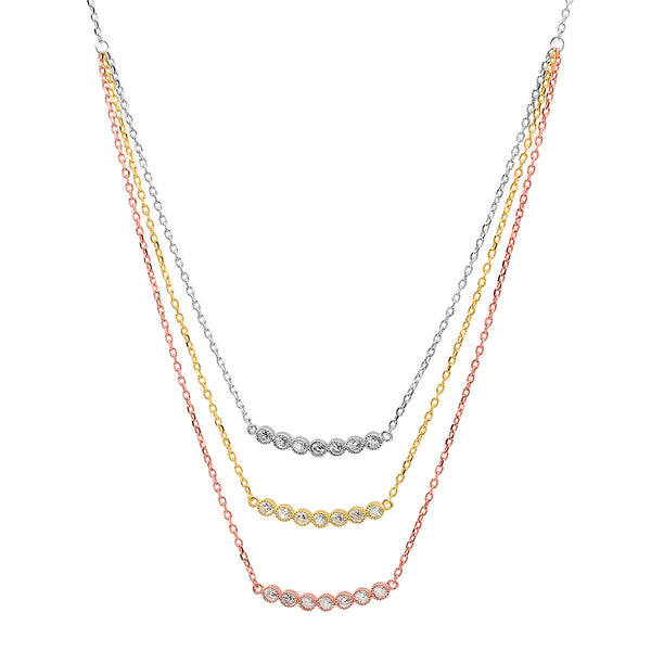 ZDN1711 STERLING SILVER 925 RHODIUM-GOLD-ROSE GOLD PLATED FINISH 3 BAR DESIGN CZ NECKLACE