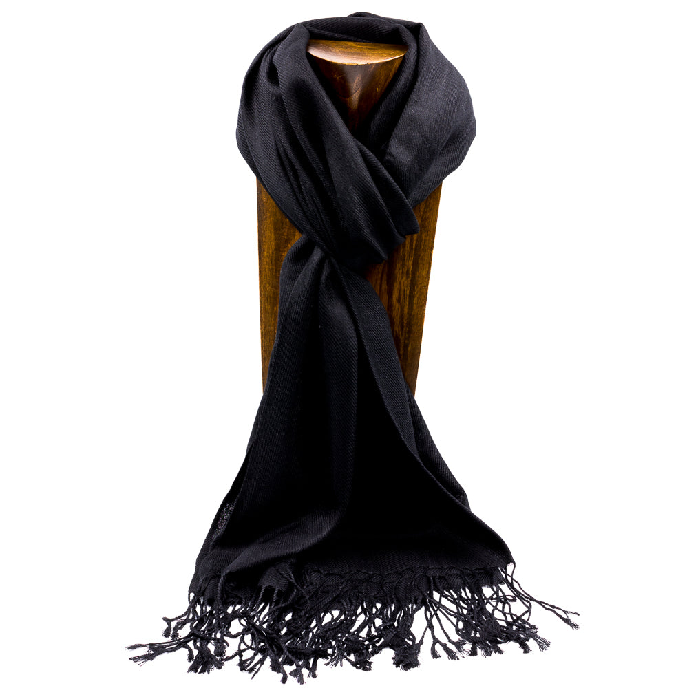 PASHMINA, SHAWL, SCARF BLACK SOLID COLOR