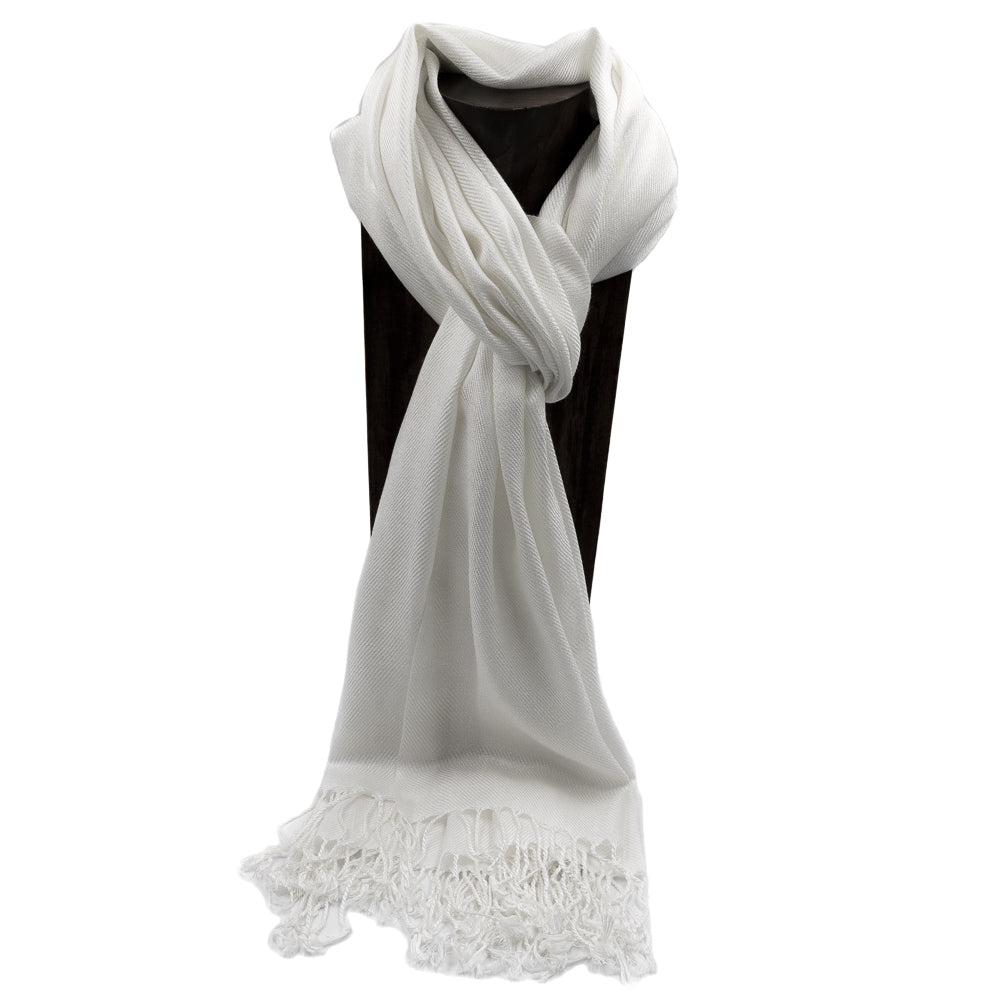 PASHMINA, SHAWL, SCARF WHITE SOLID COLOR