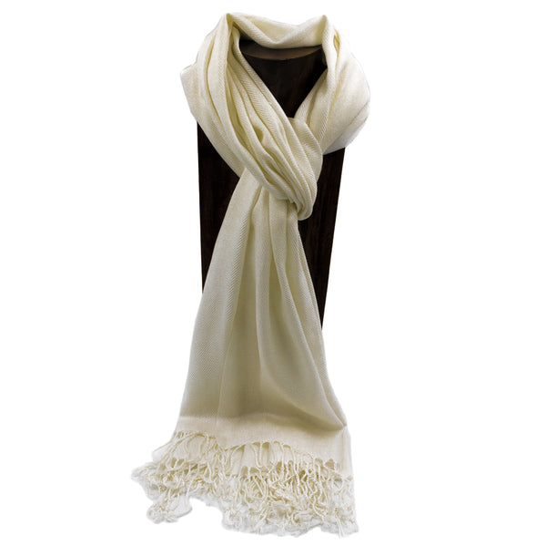 PASHMINA, SHAWL, SCARF OFF WHITE SOLID COLOR