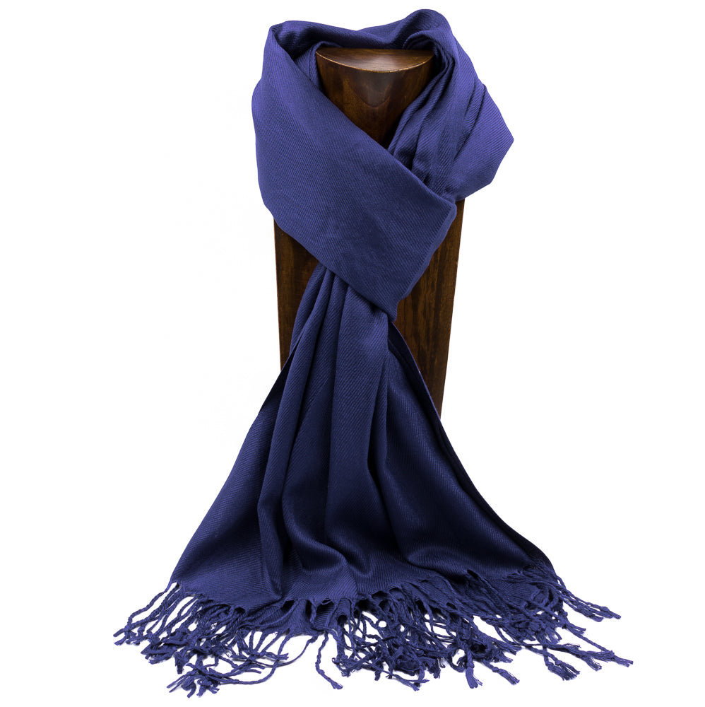 PASHMINA, SHAWL, SCARF NAVY BLUE SOLID COLOR