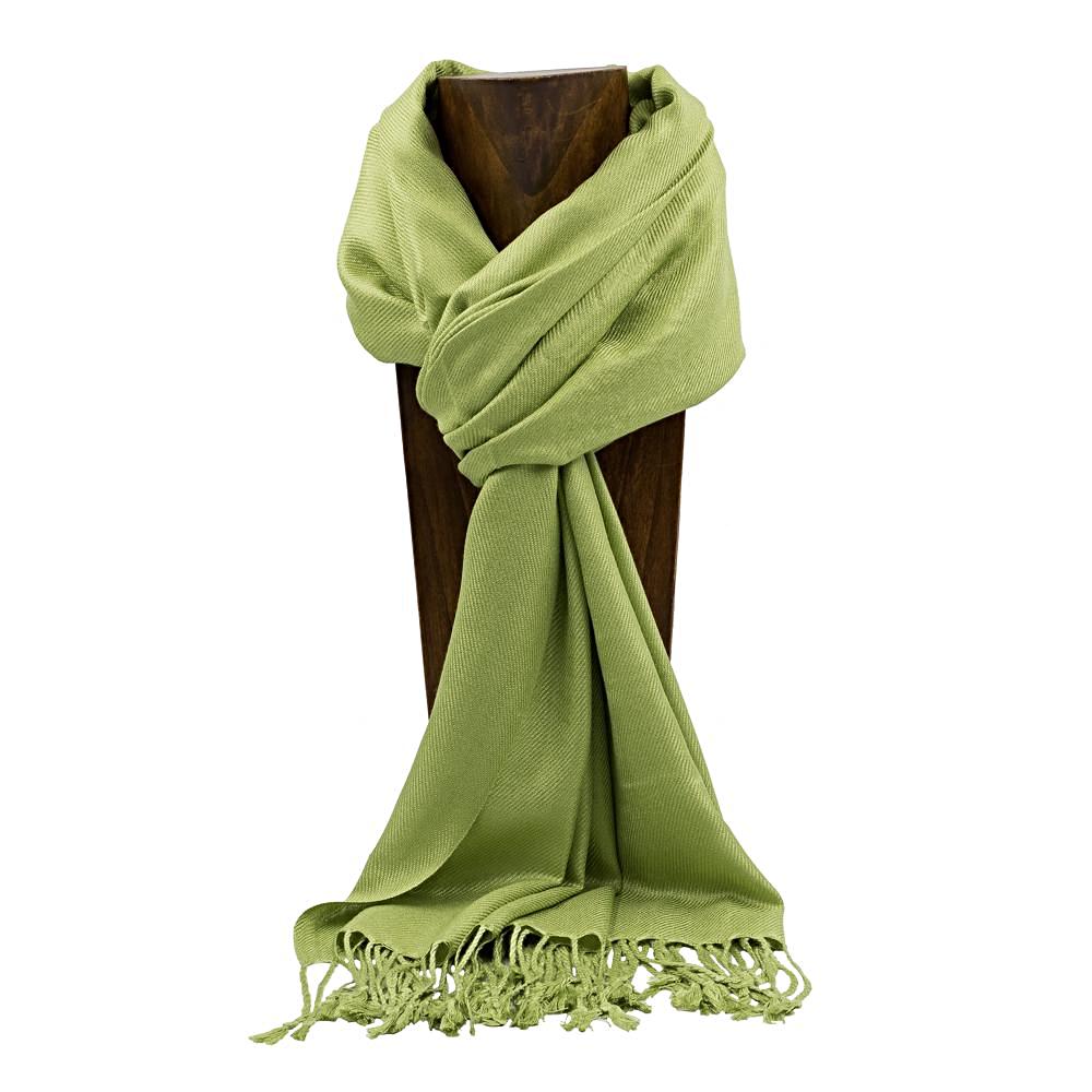 PASHMINA, SHAWL, SCARF LIGHT OLIVE GREEN SOLID COLOR