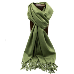 PASHMINA, SHAWL, SCARF OLIVE GREEN SOLID COLOR