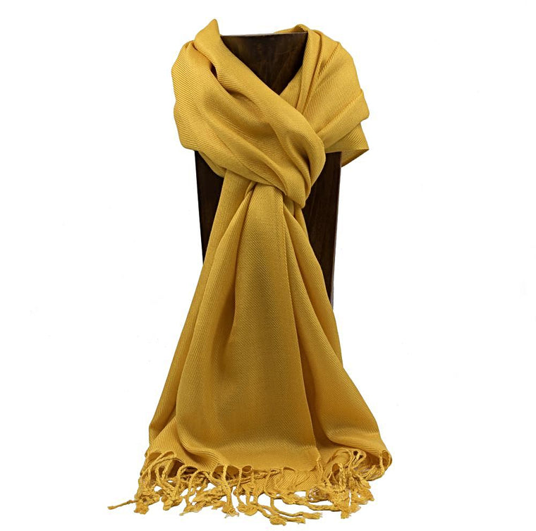 PASHMINA, SHAWL, SCARF MUSTARD SOLID COLOR
