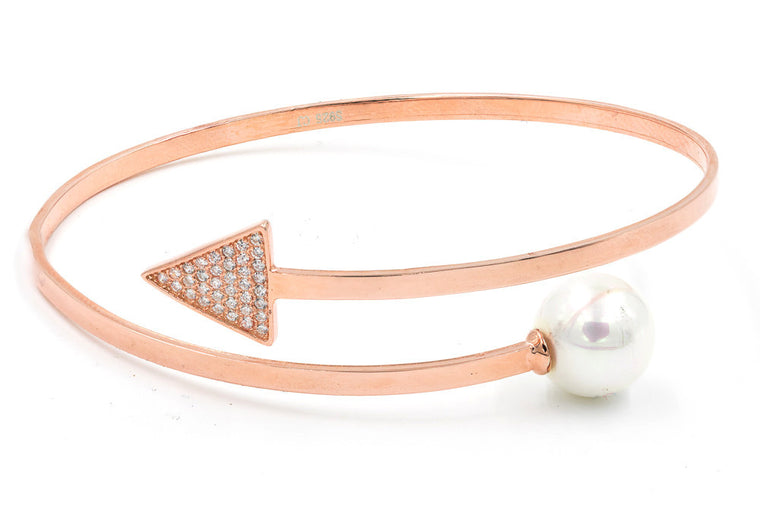 ZDB127-RG STERLING SILVER 925 ROSE GOLD PLATED FINISH ARROW AND PEARL BANGLE