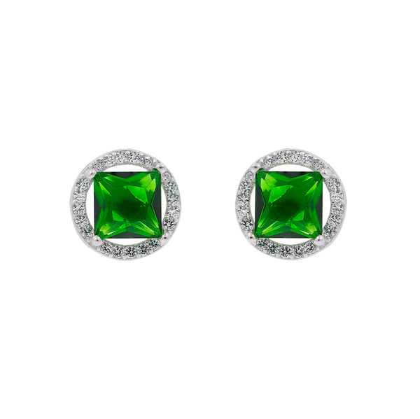 ZDE0101-G STERLING SILVER 925 RHODIUM PLATED FINISH SQUARE SHAPE CZ EARRINGS