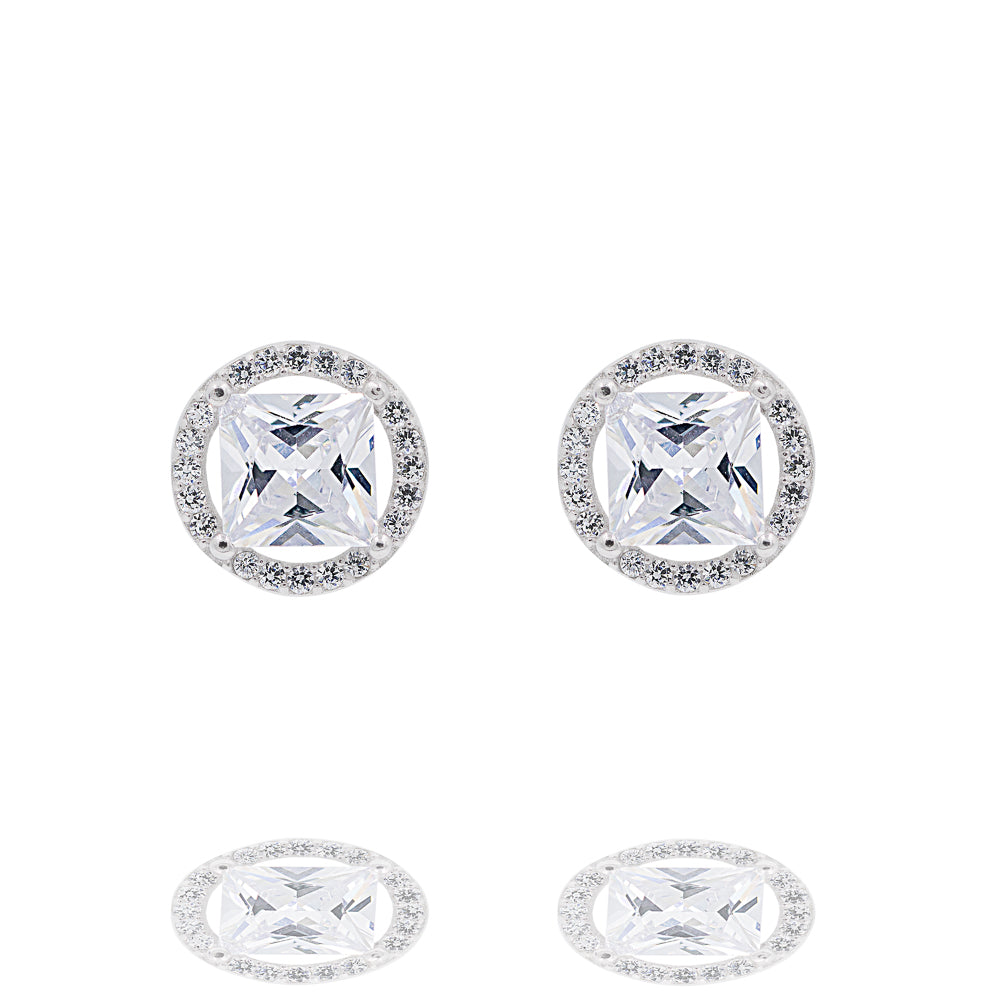 ZDE0101 STERLING SILVER 925 RHODIUM PLATED FINISH SQUARE SHAPE CZ EARRINGS