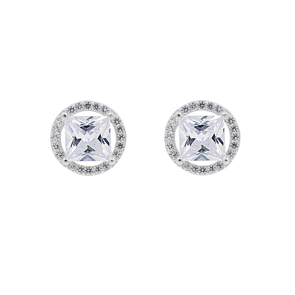 ZDE0101 STERLING SILVER 925 RHODIUM PLATED FINISH SQUARE SHAPE CZ EARRINGS