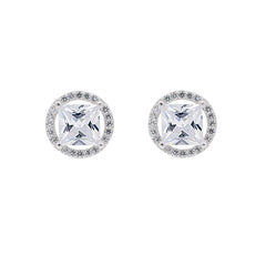 ZDE0101 STERLING SILVER 925 RHODIUM PLATED FINISH SQUARE SHAPE CZ EARRINGS