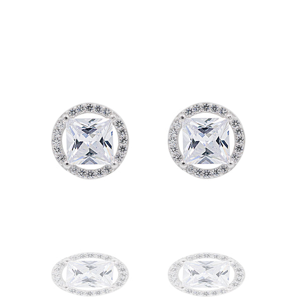 ZDE0101 STERLING SILVER 925 RHODIUM PLATED FINISH SQUARE SHAPE CZ EARRINGS