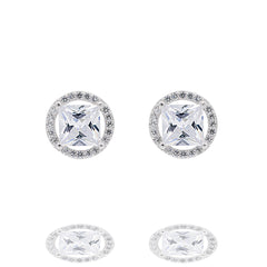 ZDE0101 STERLING SILVER 925 RHODIUM PLATED FINISH SQUARE SHAPE CZ EARRINGS