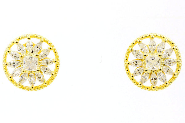 ZDE0305-G  STERLING SILVER 925 GOLD PLATED ROUND CZ POST EARRINGS