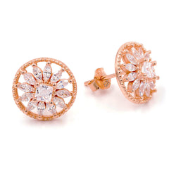 ZDE0305-RG  STERLING SILVER 925 ROSE GOLD PLATED ROUND CZ POST EARRINGS