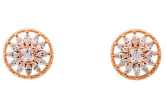 ZDE0305-RG  STERLING SILVER 925 ROSE GOLD PLATED ROUND CZ POST EARRINGS