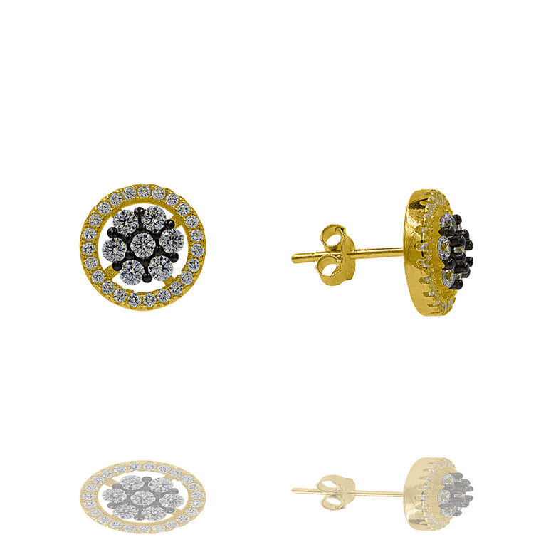 ZDE0414-GW  STERLING SILVER 925 GOLD PLATED FINISH STUD CZ EARRINGS