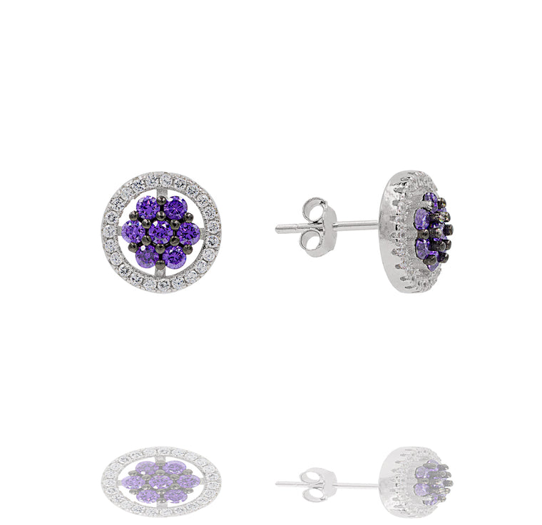 ZDE0414-RA STERLING SILVER 925 RHODIUM PLATED FINISH STUD CZ EARRINGS