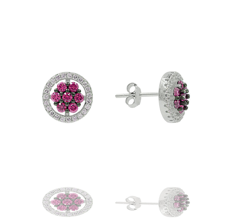 ZDE0414-RR  STERLING SILVER 925 RHODIUM PLATED FINISH STUD CZ EARRINGS