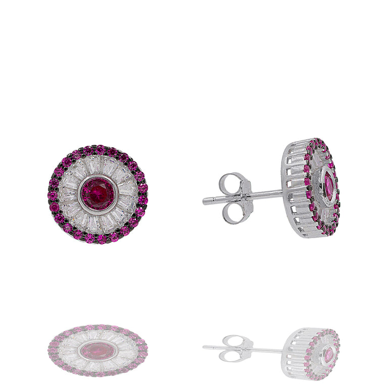 ZDE0600-RR STERLING SILVER 925 RHODIUM PLATED FINISH BAGUETTE POST EARRINGS