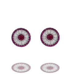 ZDE0600-RR STERLING SILVER 925 RHODIUM PLATED ROUND BAGUETTE POST EARRINGS