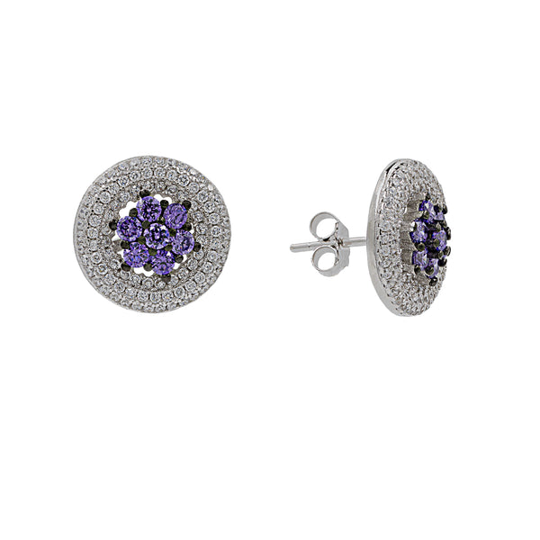ZDE0746-RA STERLING SILVER RHODIUM PLATED 925 ROUND CZ POST EARRINGS