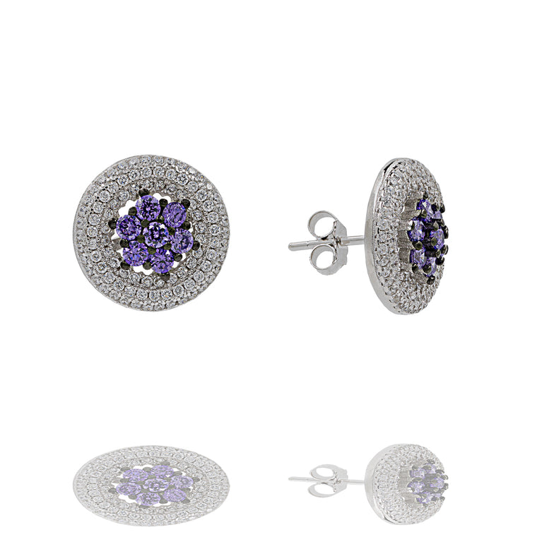 ZDE0746-RA STERLING SILVER RHODIUM PLATED 925 ROUND CZ POST EARRINGS