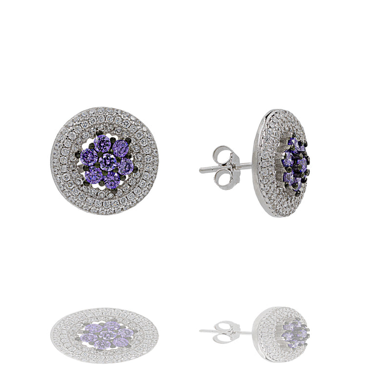 ZDE0746-RA STERLING SILVER RHODIUM PLATED FINISH 925 ROUND CZ POST EARRINGS