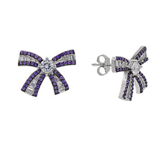 ZDE0787-A STERLING SILVER 925 RHODIUM PLATED BAGUETTE BOW EARRINGS