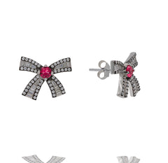 ZDE0787-R  STERLING SILVER 925 RHODIUM PLATED BAGUETTE BOW DESIGN STUD EARRINGS